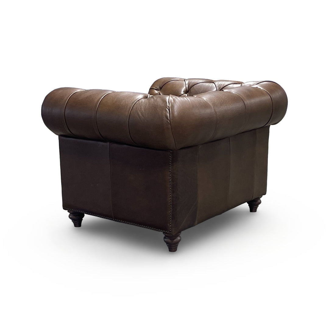 Premium Manchester Leather Armchair - Genuine Leather Living Room Chair with High Back & Padded Seat - Perfect for Home Office, Lounge & Reading Nook