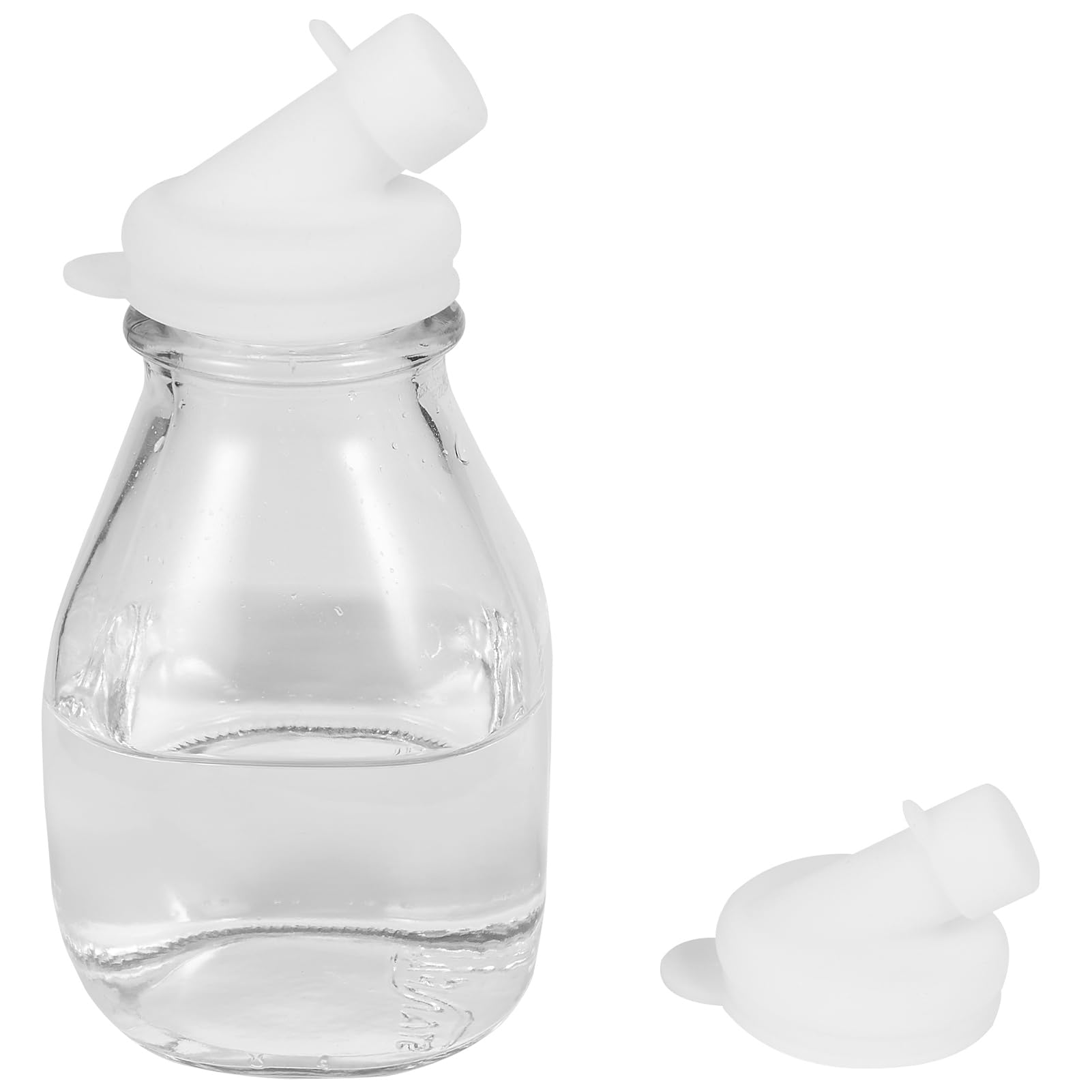 Glass Milk Bottle with Silicone Pouring Spout Lid - 48mm Leak-Proof Cover for Kitchentoolz Bottles (4-Pack) - Perfect for Coffee Shops, Home Kitchen & Smoothie Bars