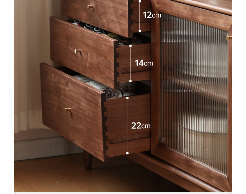 Solid Black Walnut Wood Sideboard Buffet Cabinet - Elegant Dining Room Storage for China, Linens & Entertaining Essentials