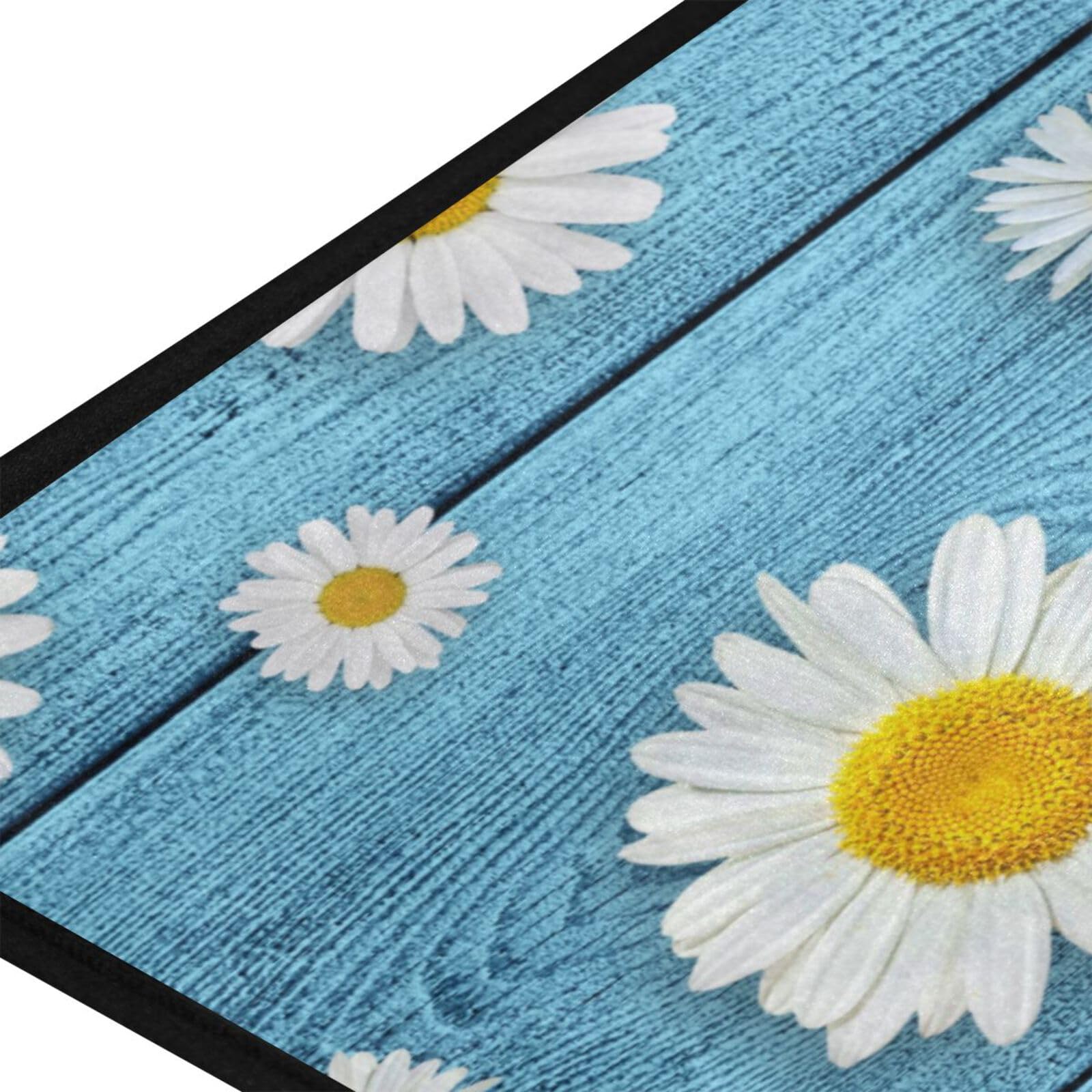 Non-Slip Daisy Print Kitchen Rug with Memory Foam Cushion - 39
