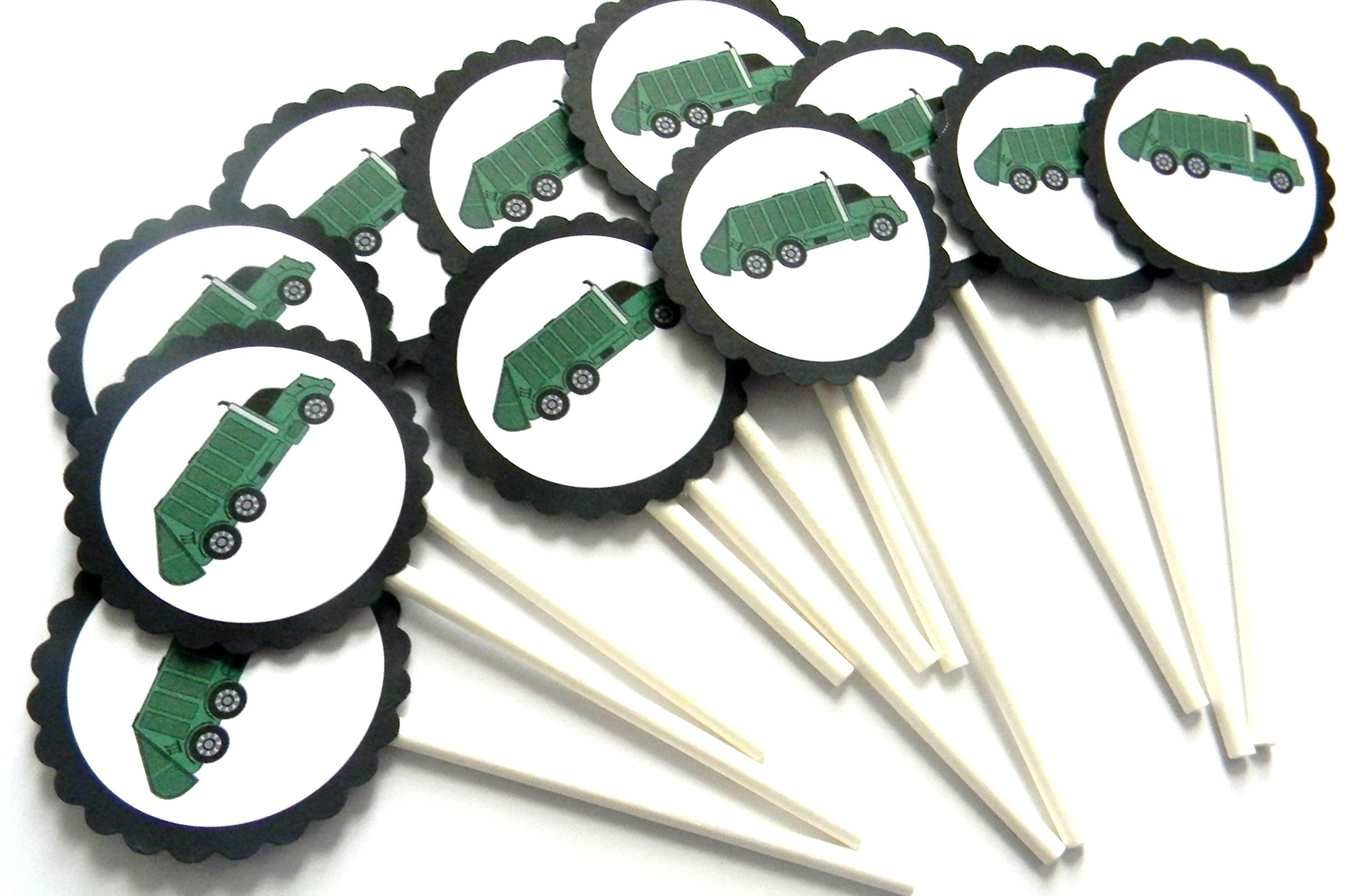 12-Piece Garbage Truck Cupcake Toppers for Kids Birthday Party Decorations - Fun Construction Theme Cake Decorations for Baby Showers & Toddler Celebrations
