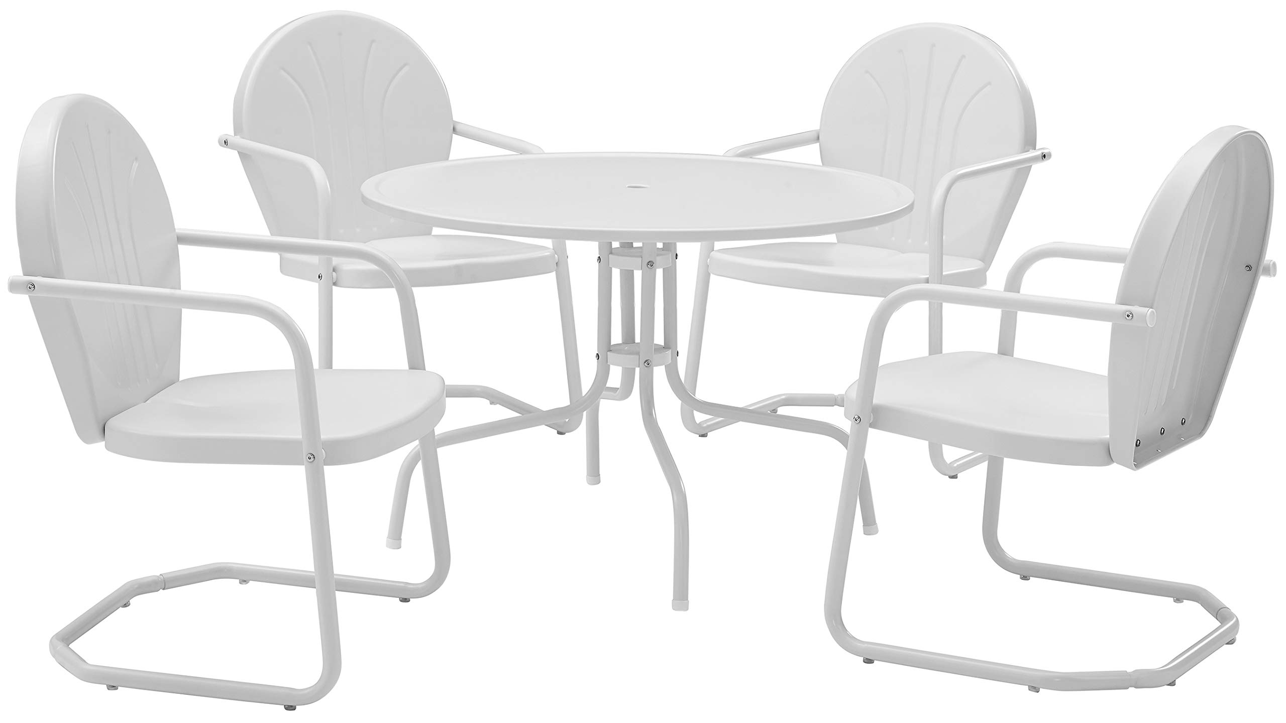 Crosley Furniture Griffith 5-Piece Outdoor Dining Set for 4 - Retro White Metal Round Patio Table and Chairs | Perfect for Backyard, Garden, and Poolside Dining