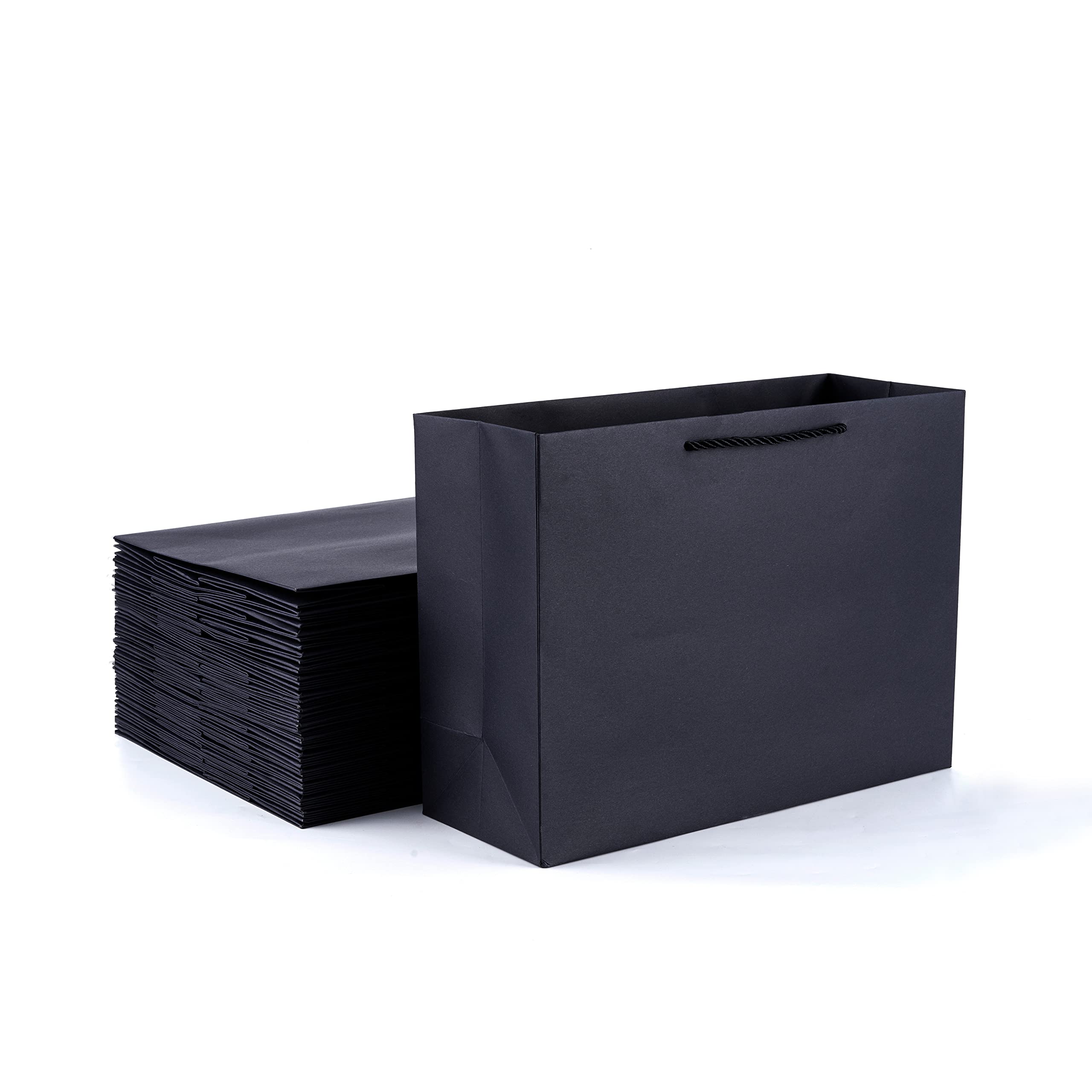 OfficeCastle 10 Pack Large Black Gift Bags 14x5x10 Inches - Premium Shopping Bags for Men & Women, Party Favor Bags, Birthday & Holiday Gift Wrapping - Perfect for Christmas, Weddings & Corporate Events