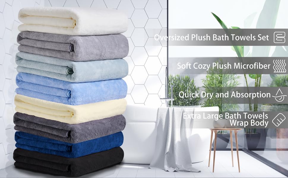 MINCHI 4-Piece Oversized Bath Towels Set - Ultra Soft & Highly Absorbent 600 GSM Bath Sheets (35
