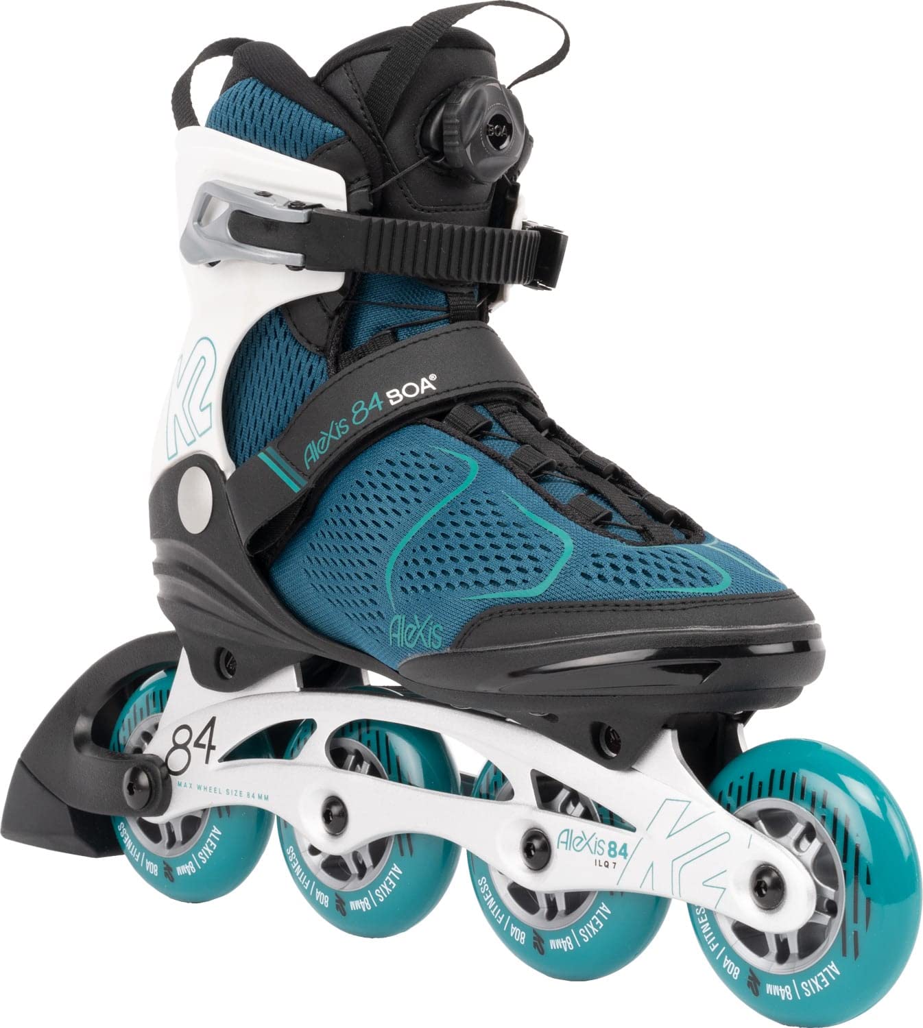 K2 Alexis 84 Boa Women's Inline Skates - Teal Blue - Comfortable & Adjustable for Fitness, Outdoor Roller Skating & Recreation