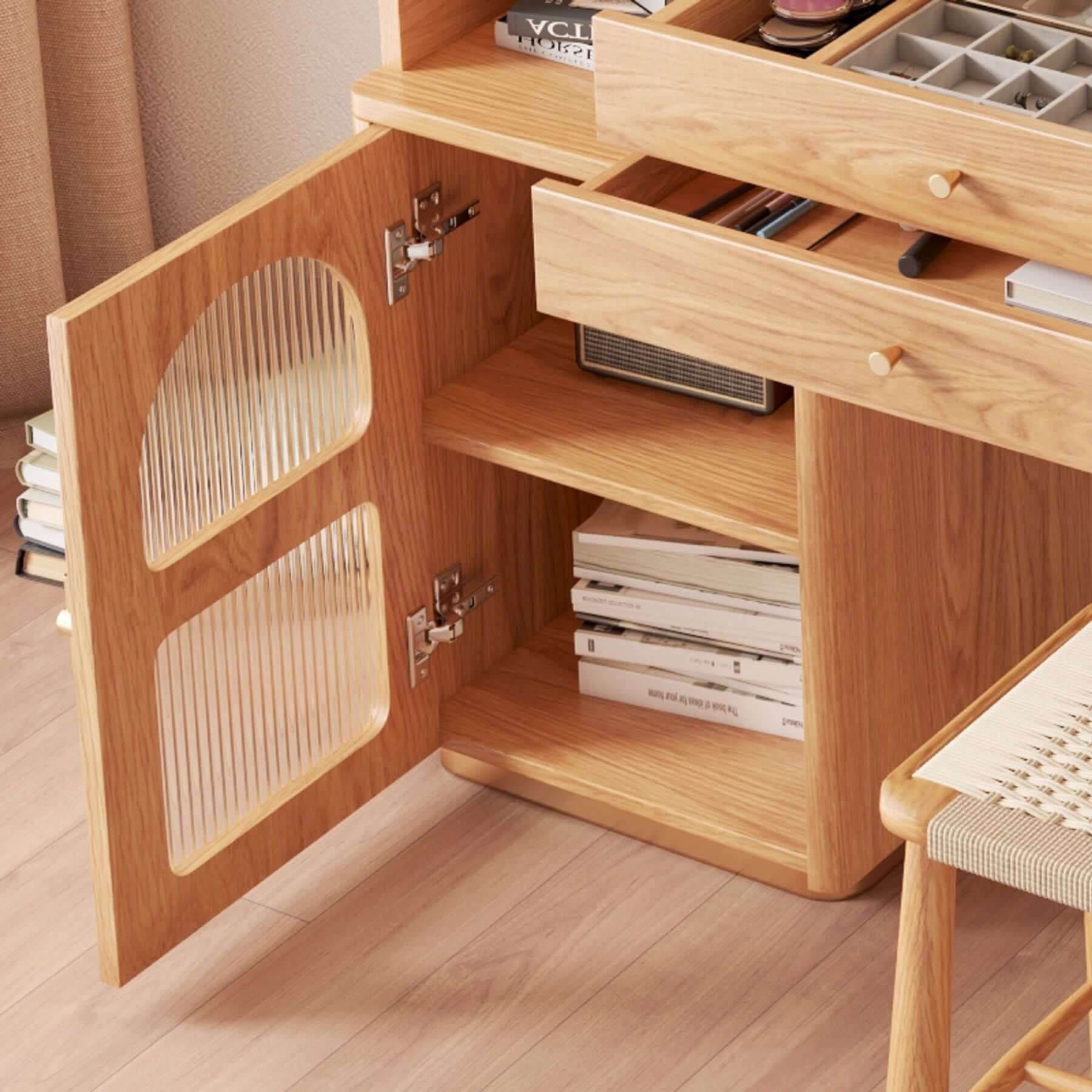 Stylish Wooden Dressing Table with LED Mirror - Vanity Desk for Makeup & Beauty - Perfect for Bedroom, Bathroom or Dressing Room