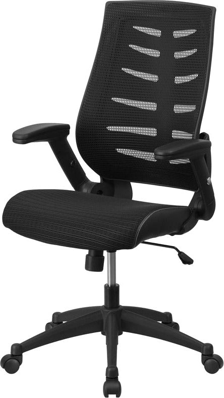 Premium Ergonomic High Back Office Chair - Black Mesh Executive Swivel Chair with Adjustable Height & Flip-Up Arms for Home & Business Use | Comfortable Computer Desk Chair for Long Work Hours