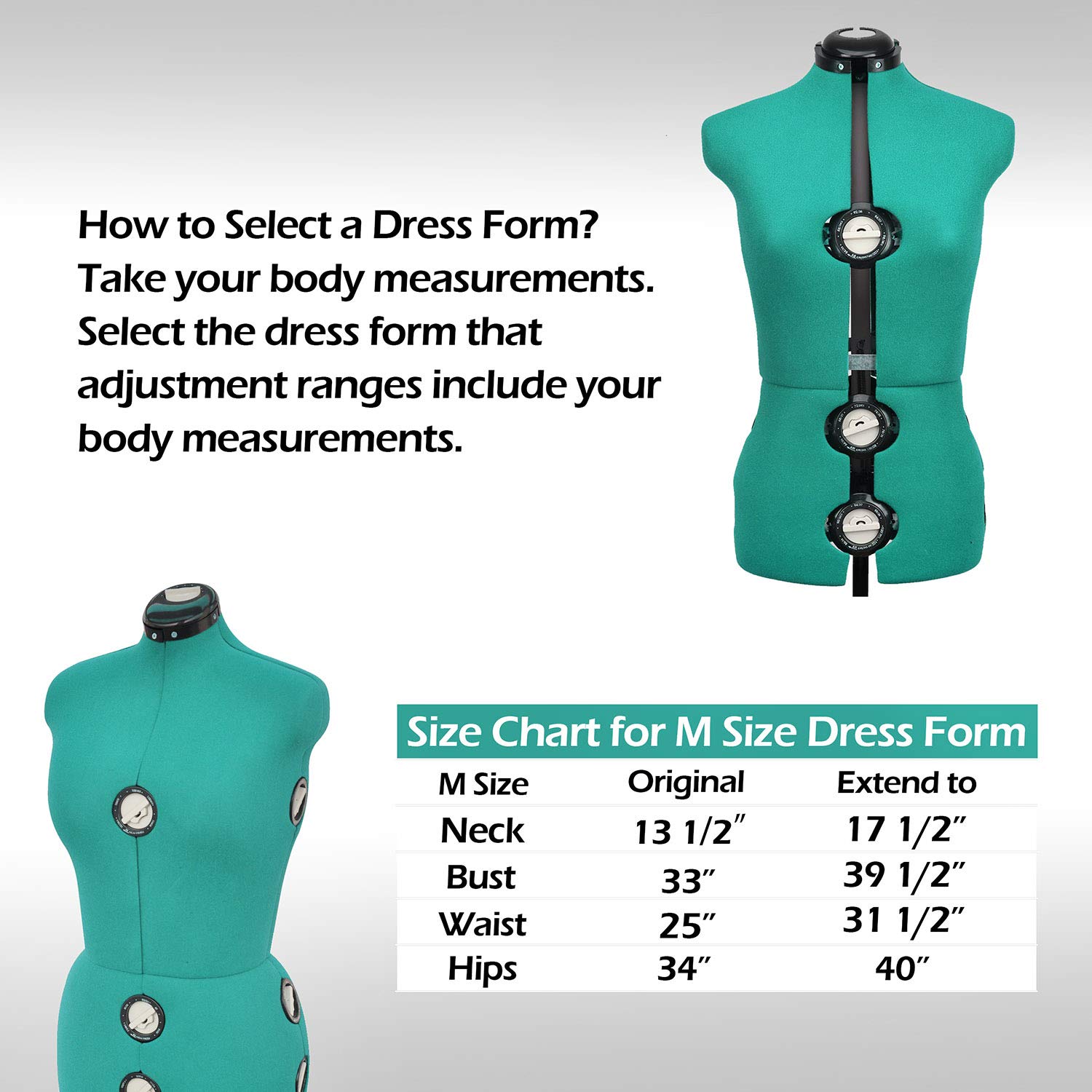 **BHD BEAUTY Green 13-Dial Adjustable Dress Form Mannequin for Sewing & Tailoring - Female Body Torso with Tripod Stand, Up to 70