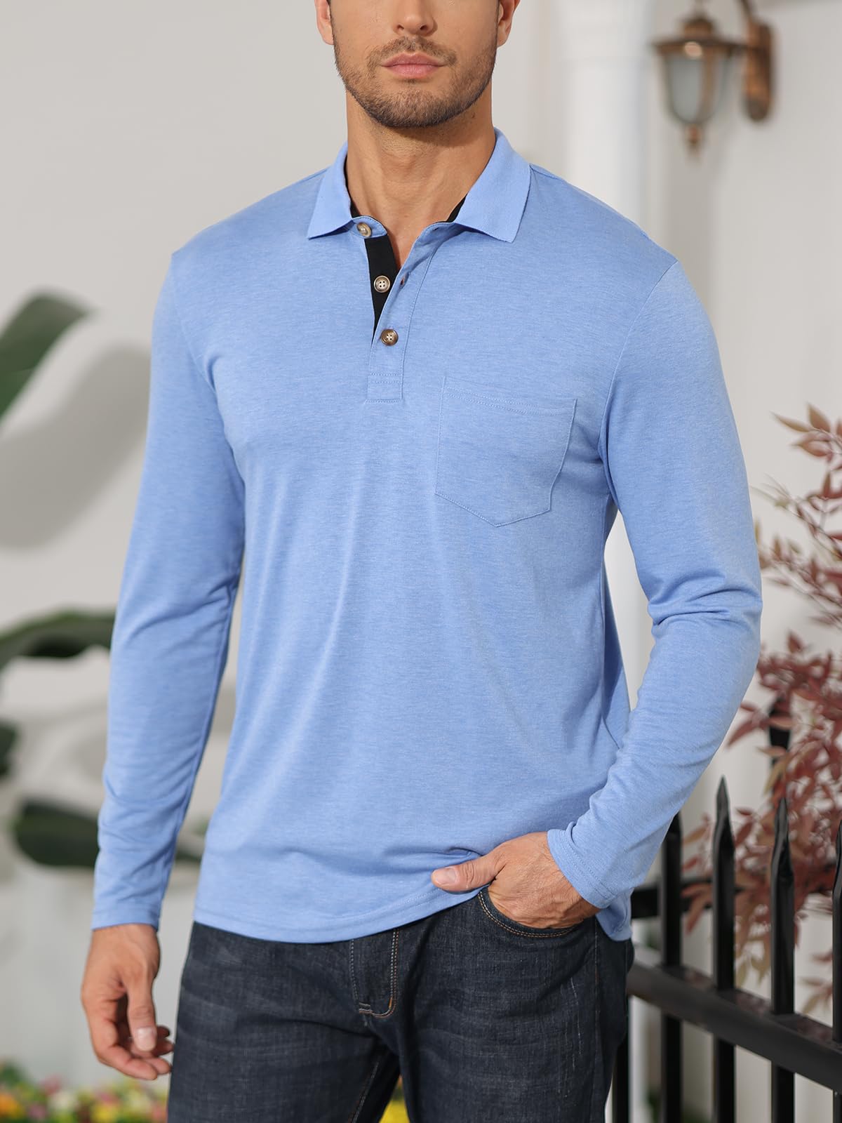 **PICKLION Men's Long Sleeve Polo Shirts - Moisture Wicking, Casual & Golf Polo Shirt with Pocket - Perfect for Work, Golf & Outdoor Activities**