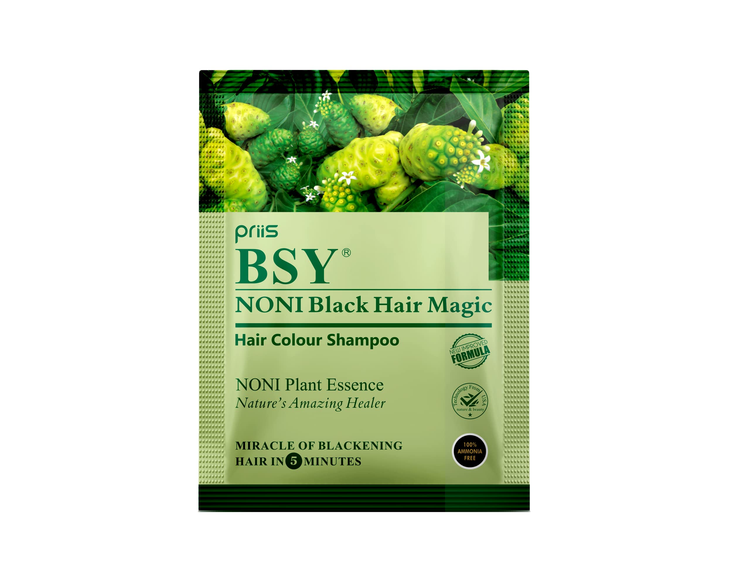 BSY Noni Black Hair Magic Shampoo 20ml (Pack of 4) - Ammonia Free Natural Hair Dye with Noni Fruit Extract | Instant 5-Minute Hair Color for Gray Coverage & Shine | Perfect for Home Use, Travel & Quick Touch-Ups
