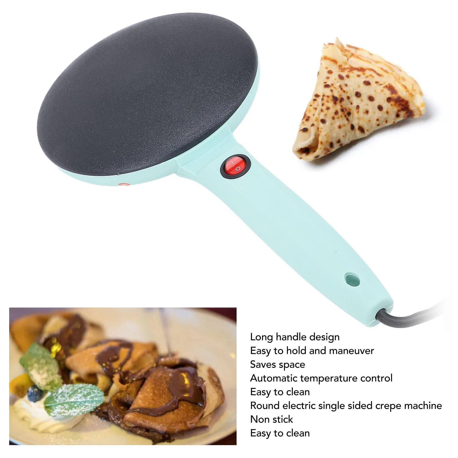 Asixxsix 8-Inch Electric Crepe Maker Machine - Portable Non-Stick Crepe Pan with Auto Temperature Control, Long Handle, Tray, Silicone Spatula & Egg Whisk - Perfect for Breakfast, Brunch & Dessert Making at Home or Cafe