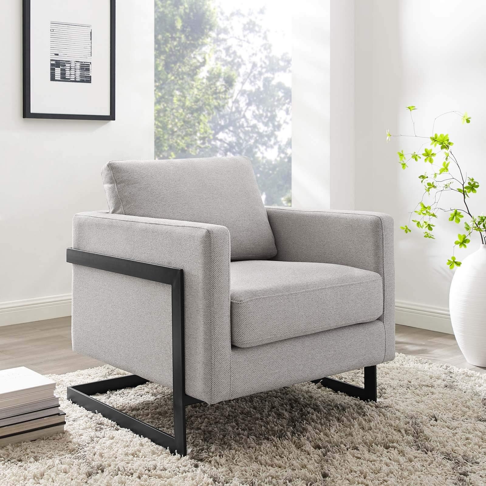 Modway Posse Upholstered Fabric Accent Chair - Black Modern Lounge Chair for Living Room, Bedroom & Office - Comfortable Seating for Home Decor