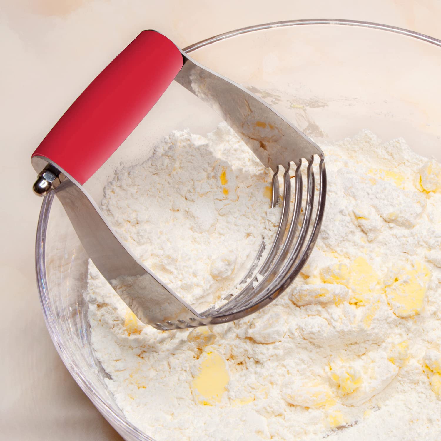 ALLTOP Stainless Steel Pastry Blender & Dough Cutter - Professional Baking Tool for Butter, Biscuits, Pie Crusts & Pastry Dough - Perfect for Kneading, Mixing & Creating Flakier Crusts - Ideal for Home Bakers & Professional Kitchens (1 Pack, Red)