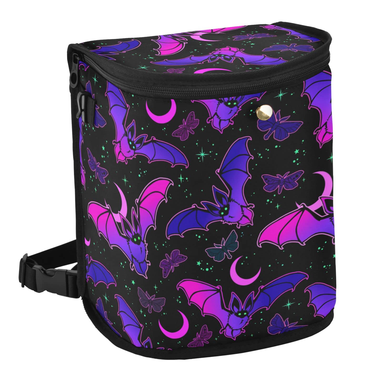 Gothic Purple Bat Car Trash Can with Lid - Leak-Proof Hanging Car Organizer & Storage Bag for Front/Back Seat - Perfect for Road Trips, Commuting & Keeping Your Vehicle Clean