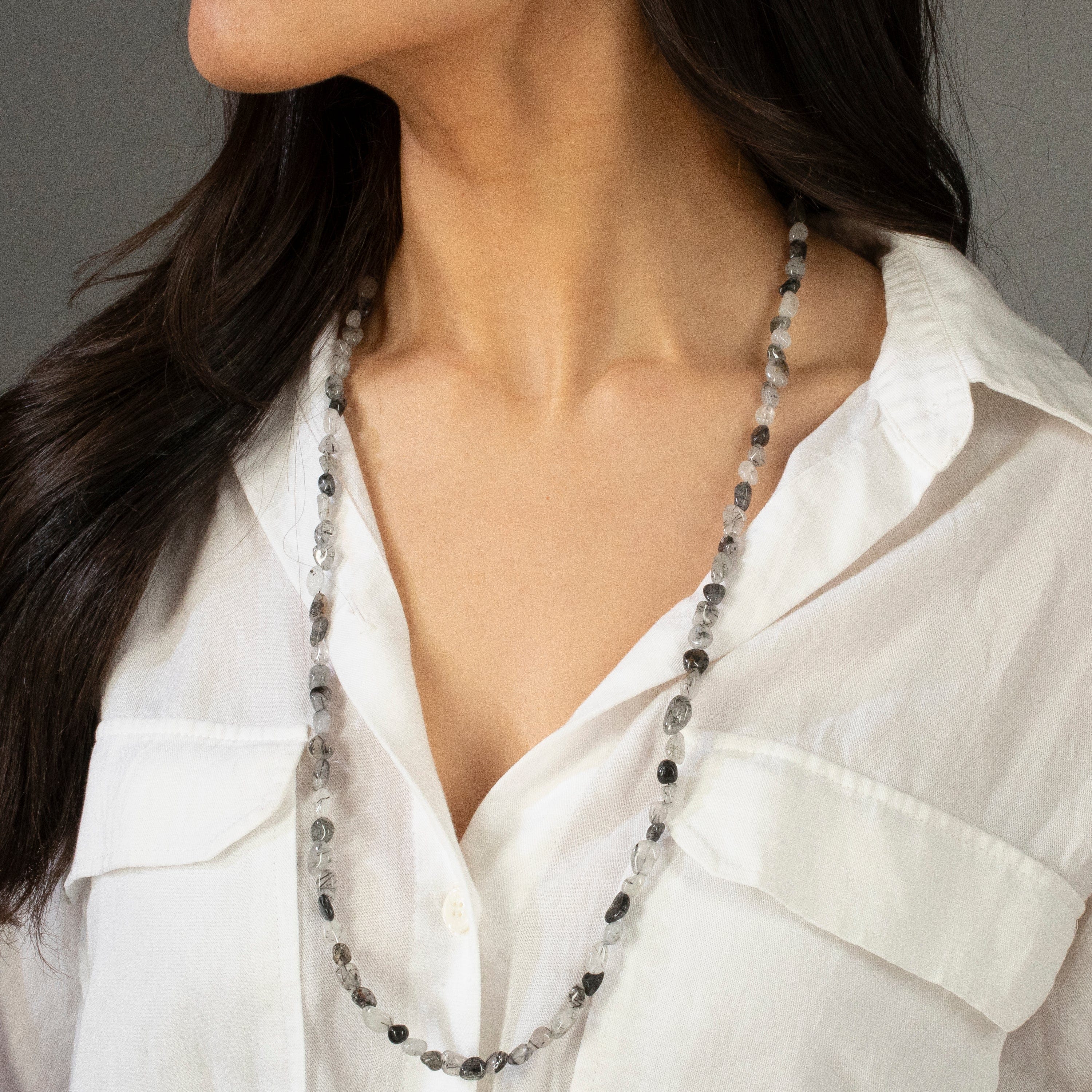 8mm Black Rutilated Quartz Necklace & Multi-Wrap Bracelet Set - Healing Crystal Jewelry for Women, Spiritual Protection & Positive Energy - Perfect for Meditation, Yoga & Everyday Wear