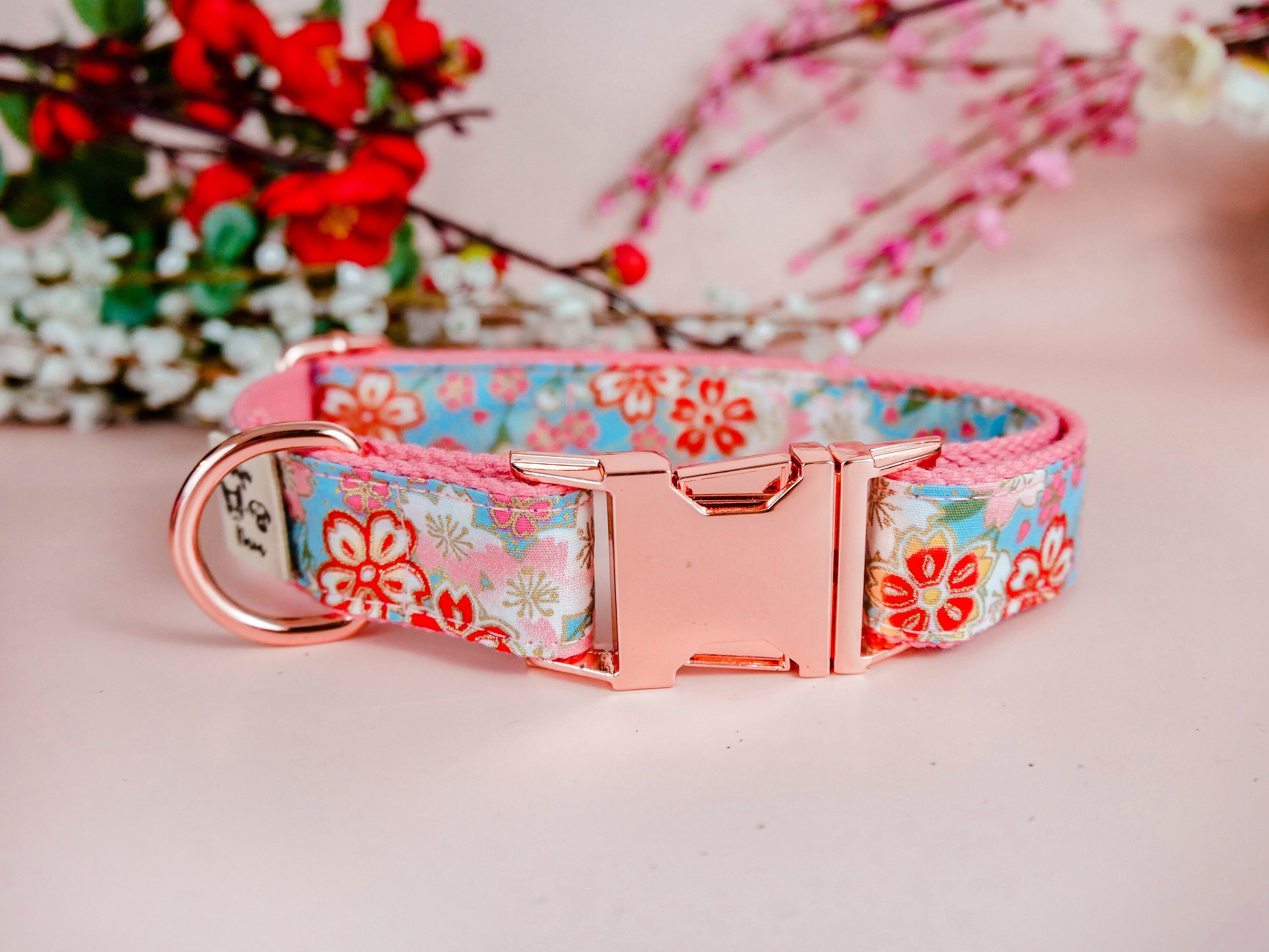 Premium Japanese Sakura Pattern Dog Collar - Blue, Adjustable & Durable Pet Collar for Small, Medium, Large Dogs - Perfect for Walks, Training & Fashion Accessories