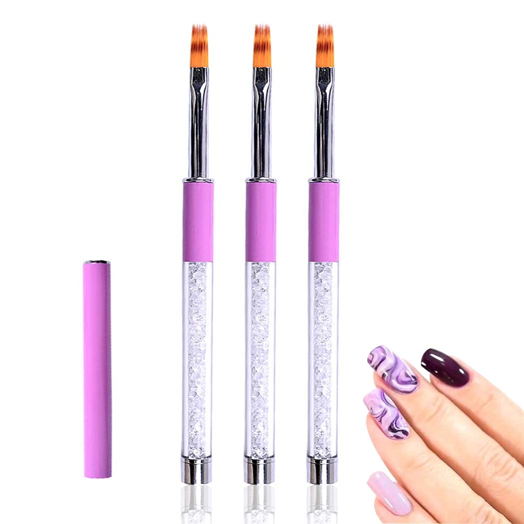 WOKOTO 3-Piece Luxury Ombre Nail Brush Set with Rhinestone Handle - Professional Gel & Acrylic Nail Art Brushes for Gradient, Ombre, and Nail Application - Perfect for Salon, Home Manicure, and DIY Nail Designs