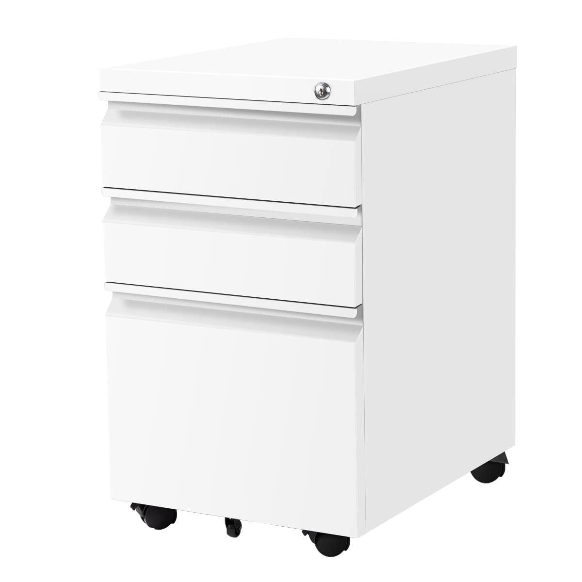 Greenvelly White 3-Drawer Mobile File Cabinet with Wheels & Lock - Steel Rolling Storage for Legal/Letter Size Documents, Includes 2 Keys & Hanging Frame - Perfect for Office, Home, or School Organization