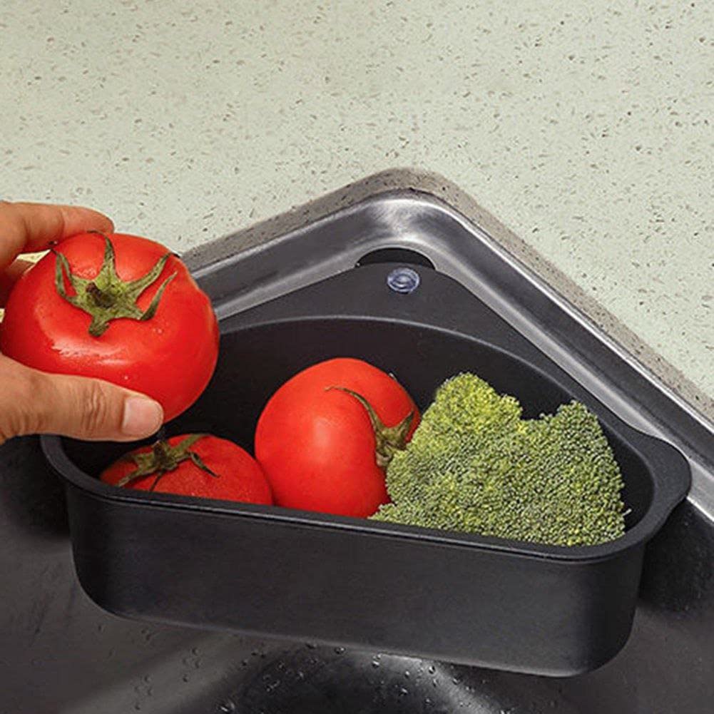 ANKUL Plastic Kitchen Sink Organizer - 2 Pack Black Dish Drain Rack, Soap Sponge Holder & Vegetable Fruit Drain Basket for Countertop Storage | Perfect for Small Kitchens, RVs & Apartments
