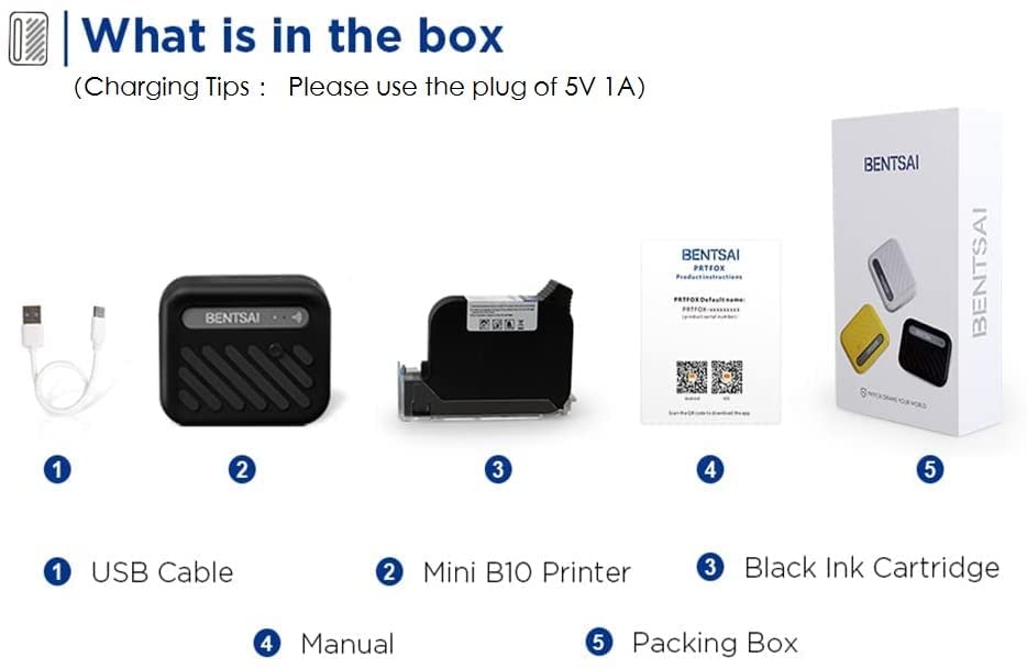 BENTSAI B10 Mini Handheld Wireless WiFi Printer - Portable Inkjet Printer for DIY, Tshirt Printing, QR Codes & Photos | Compatible with iOS/Android | Home, Office & Craft Use (Yellow)