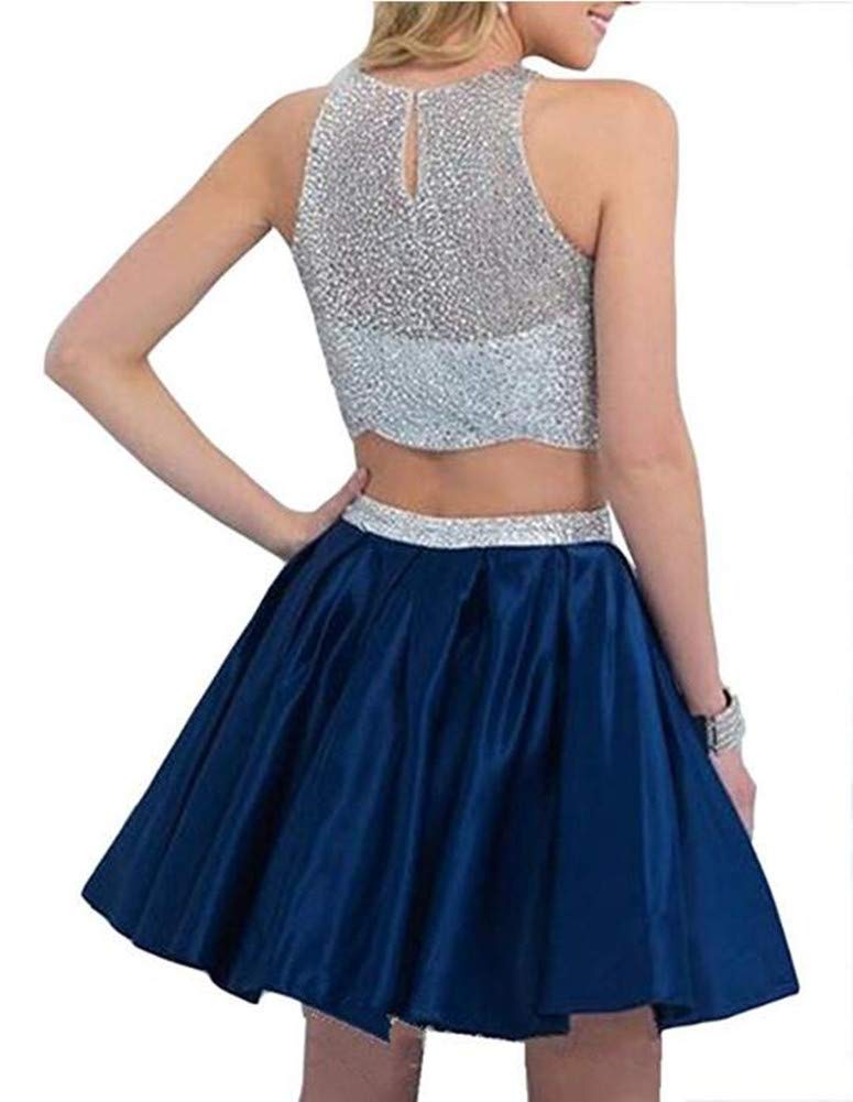 Emmani Women's Two-Piece Sheer Neck Shiny Party Dress - Elegant Homecoming Gown in Blue | Perfect for Prom, Evening Parties & Special Occasions