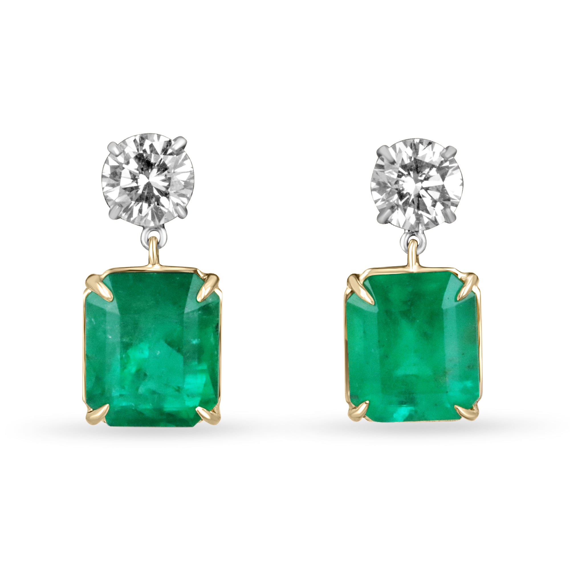 17.72tcw AAA+ Natural Emerald & Diamond Dangle Earrings in 18K Gold/Platinum - Luxury Wedding Jewelry & Evening Party Accessories