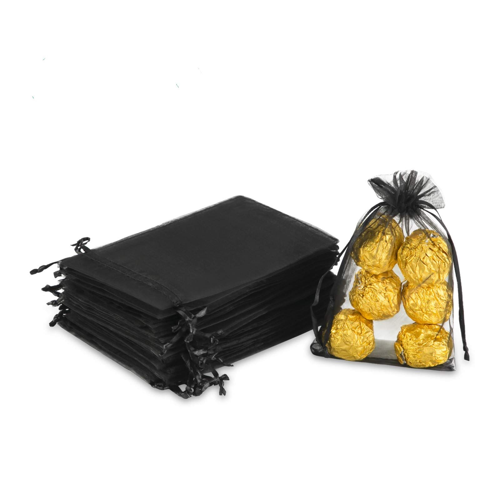 Hopttreely 100PCS 4x6 Inch (10x15cm) Black Organza Drawstring Gift Bags - Elegant Wedding Party Favor Pouches, Jewelry Bags for Christmas, Birthday & Special Occasions | Perfect for Wedding Favors, Bridal Showers, Baby Showers & Holiday Gifting