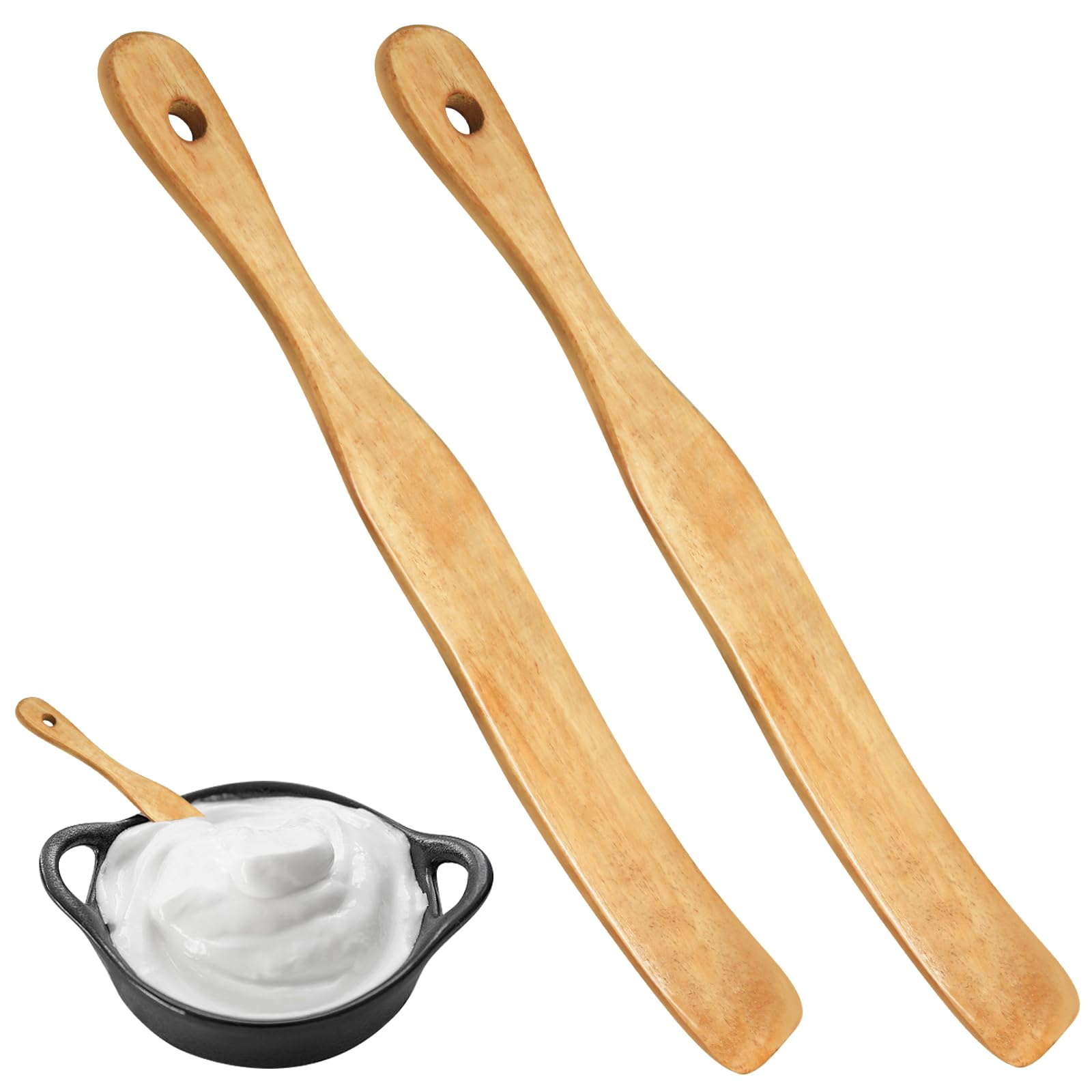2Pcs Wooden Spatula for Cooking & Baking - Sourdough Spurtle Kitchen Tools with Hanging Holes - Perfect for Dough Mixing, Stirring, Fermentation & Bread Making - Ideal for Home Bakers & Professional Chefs