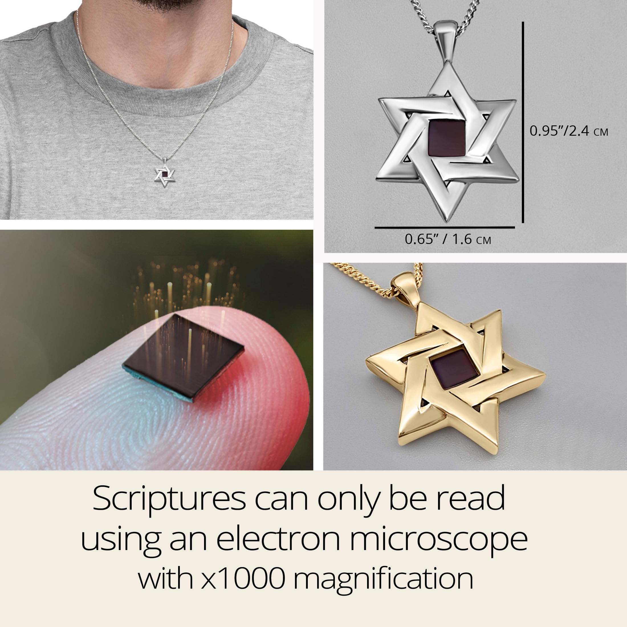 Star of David Necklace with Nano Bible - Hebrew Pendant Featuring Entire Tanakh Scriptures on 0.2