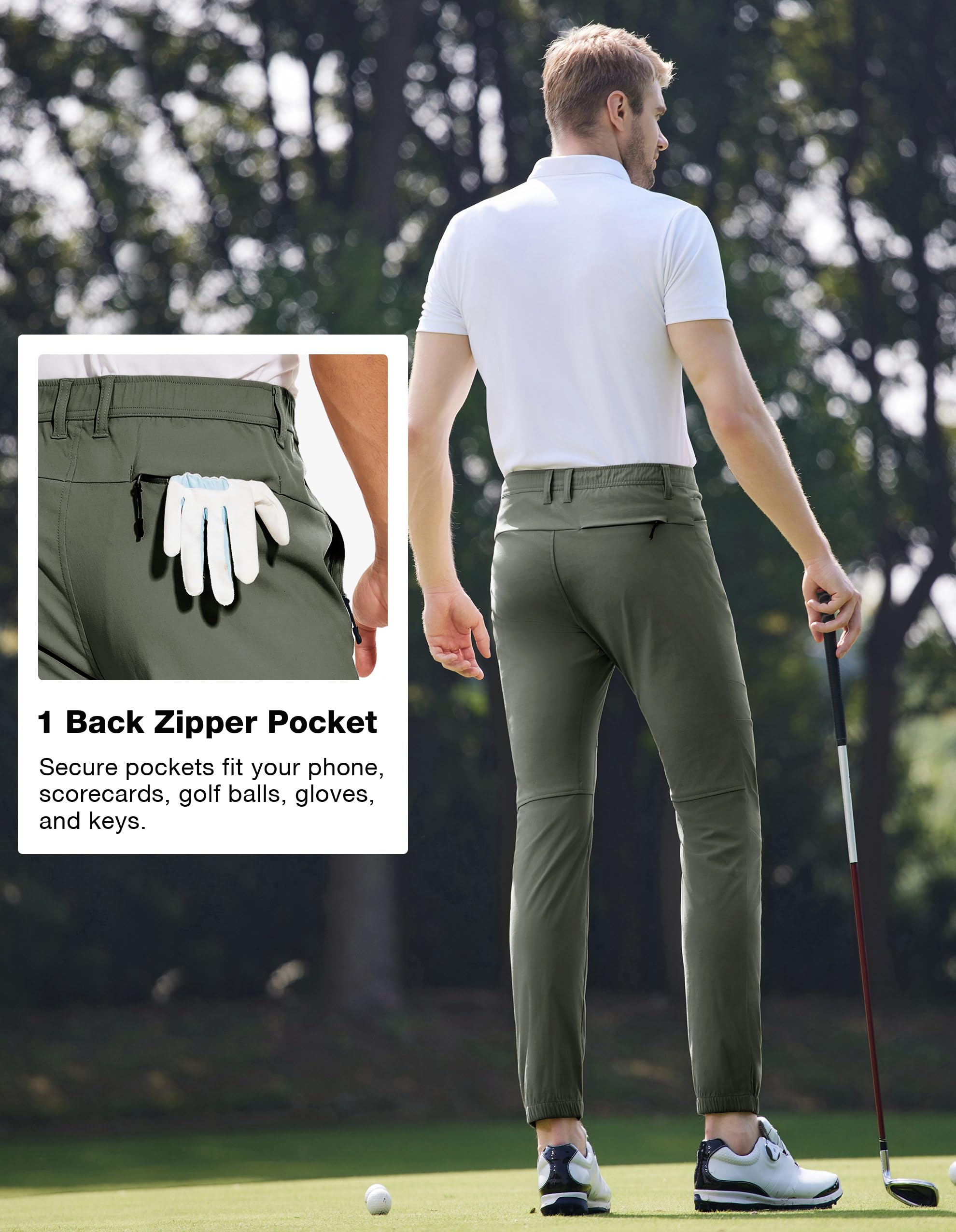 PULI Men's Stretch Golf Joggers Pants - Waterproof Slim Fit with 4 Pockets for Hiking, Travel & Work | Comfortable Casual Wear for Golfing & Outdoor Activities