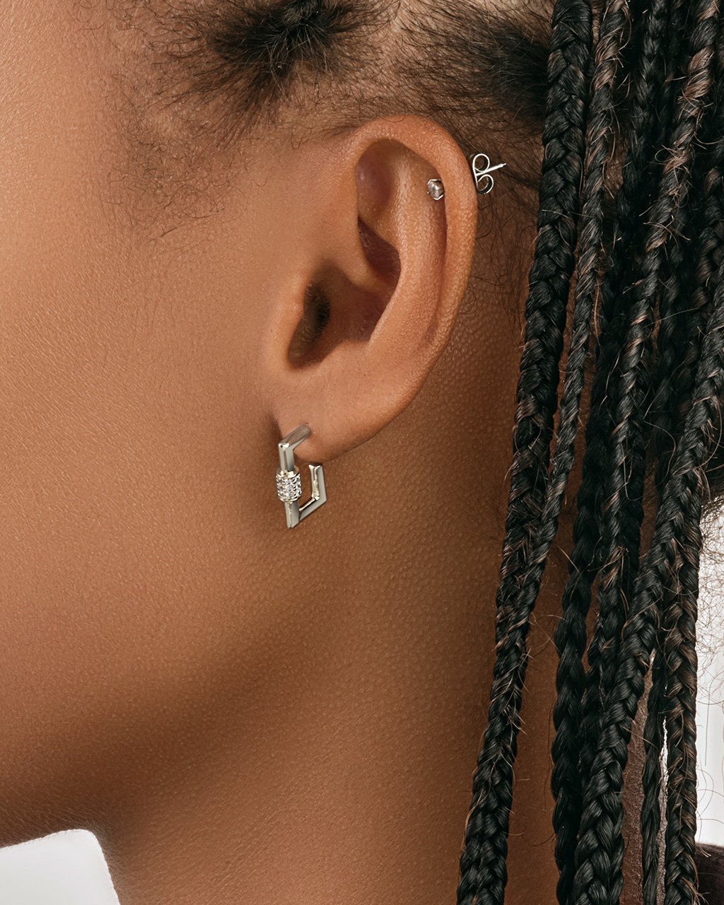 CZ Stud Square Carabiner Clip Huggie Hoops - Trendy Earrings for Women, Girls | Everyday Wear, Party, Gift, Fashion Accessory