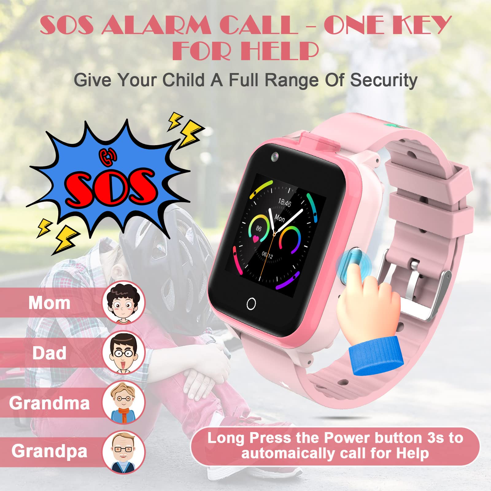 4G GPS Kids Smart Watch with Dual Camera, SOS Calling, Water Resistant - Mini Cell Phone for Boys & Girls Ages 3-12 | Birthday & Christmas Gifts (Pink) - Perfect for School Safety, Outdoor Adventures & Parent-Child Communication