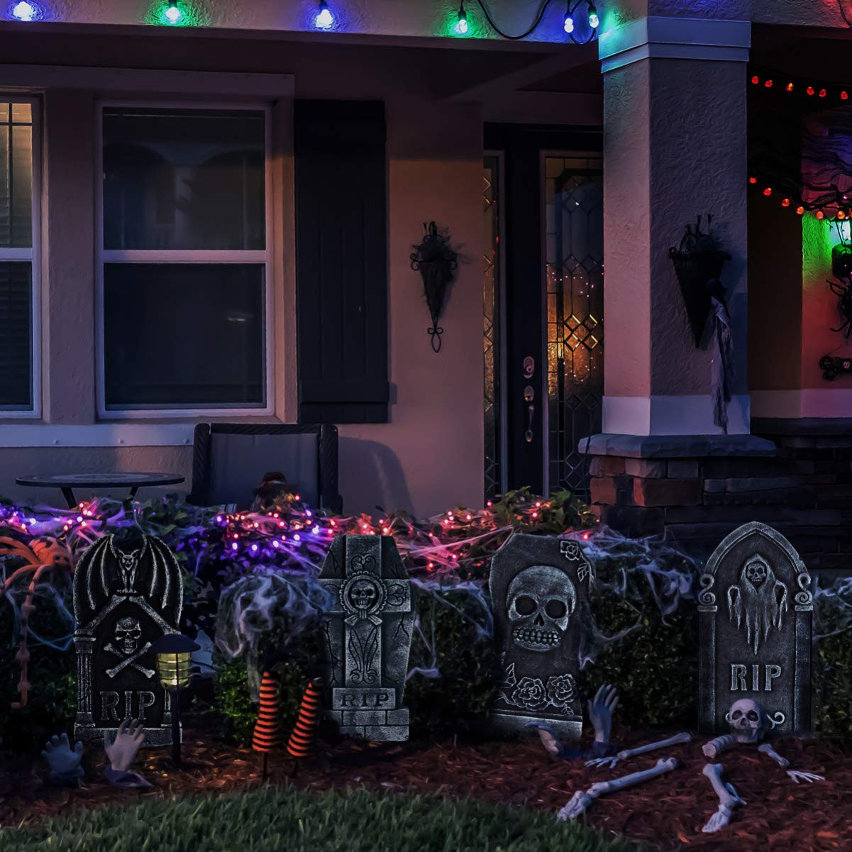 Halloween Foam Graveyard Tombstones - 4 Pack RIP Headstone Decor for Outdoor Yard & Lawn - Spooky Halloween Party & Haunted House Decorations