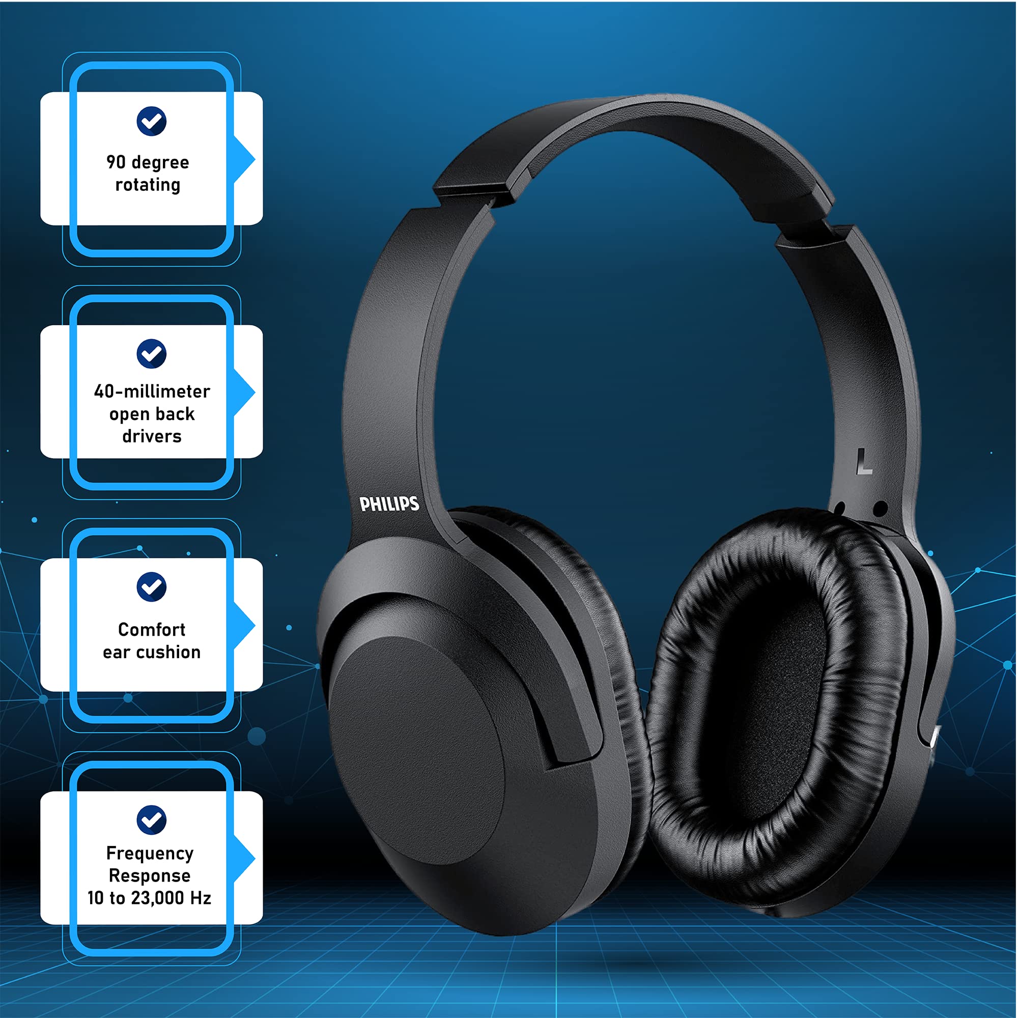 Philips Over-Ear Wired Stereo Headphones with 6.3mm Adapter - Professional Studio Monitoring Headset for Podcasting, Recording, Computer, Keyboard & Guitar - Perfect for Home Studios & Music Production
