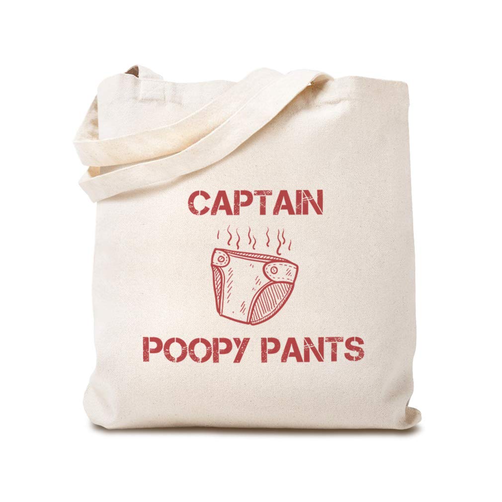 Funny Captain Poopy Pants Canvas Tote Bag - Reusable Eco-Friendly Shopping & Beach Bag for Boys - Kids Gift Idea - Perfect for School, Groceries & Outdoor Activities