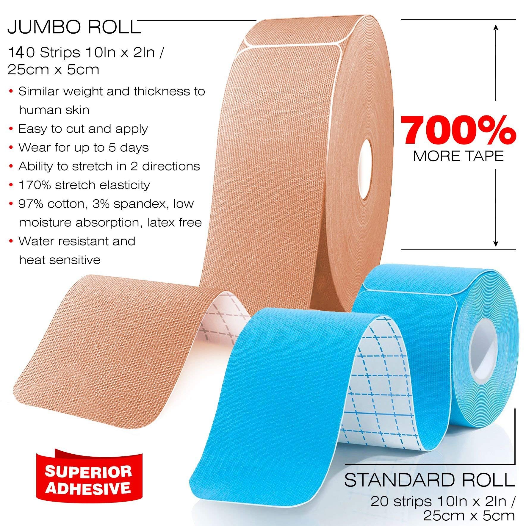 Professional Kinesiology Tape 2 Pack - Sensitive Skin Sports & Physical Therapy Tape for Knee, Shoulder, Ankle Pain Relief - Beige | Muscle Support for Athletes, Post-Workout Recovery & Injury Rehabilitation