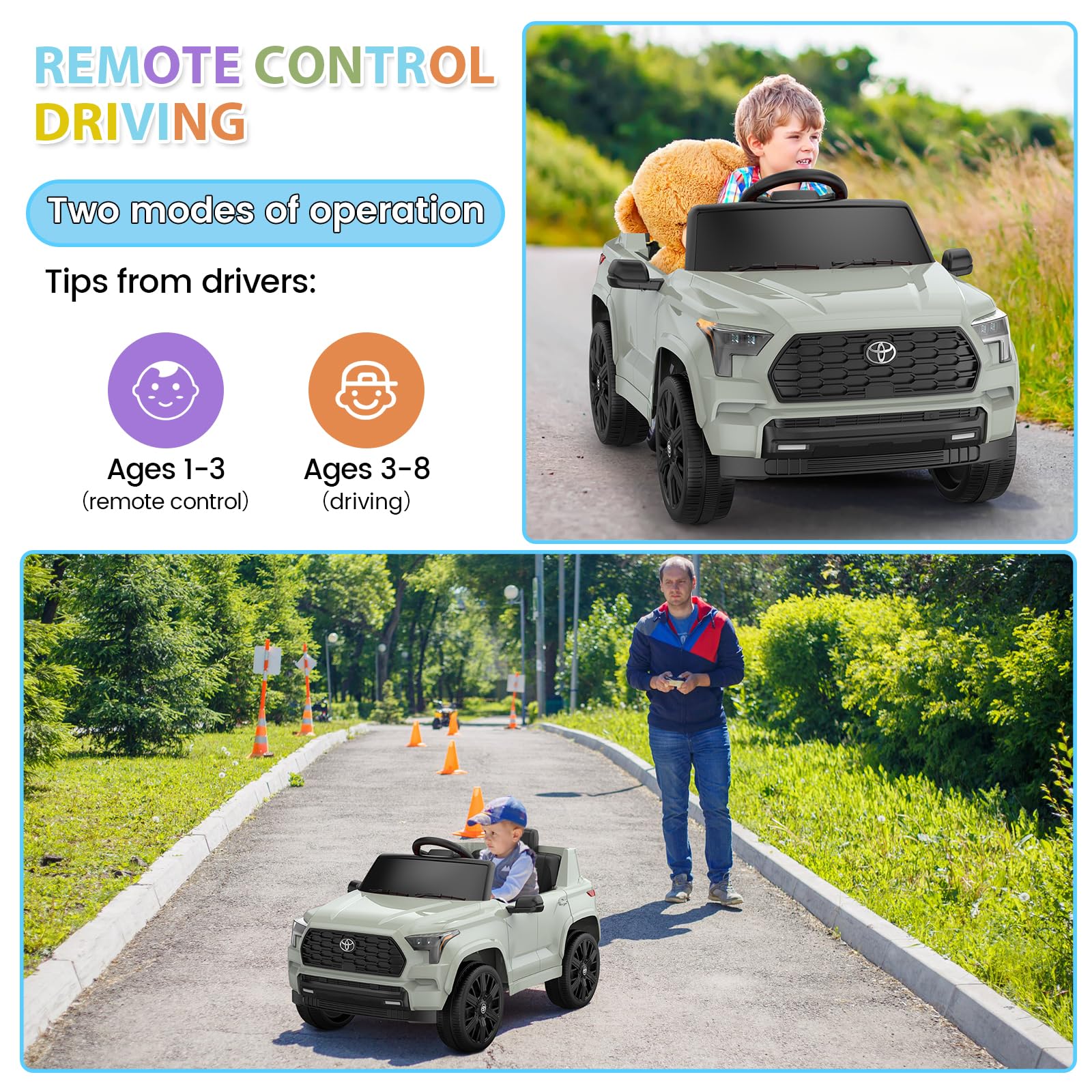 12V Battery Powered Kids Ride on Truck - Licensed Toyota Electric Car for Children with Remote Control, Spring Suspension, LED Lights & Music | 3 Speed Modes | Outdoor Play, Birthday Gifts, Backyard Fun