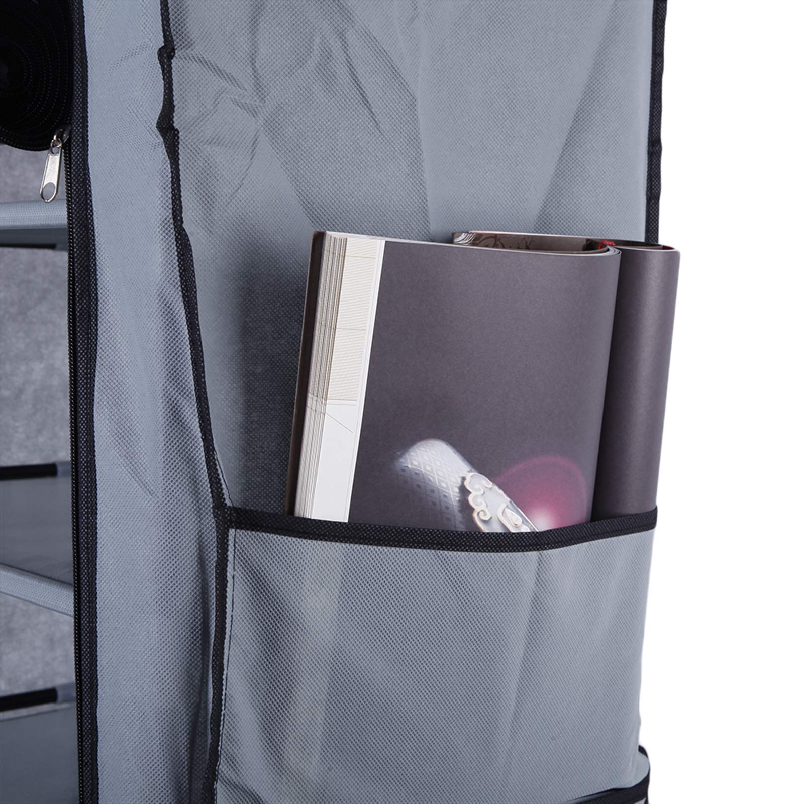 BNSPLY 10-Tier Non-Woven Fabric Shoe Rack with Dustproof Cover - Large Shoe Storage Organizer with 2 Side Pockets for Closet, Bedroom, Garage - Grey | Space Saving Shoe Cabinet for Home, Apartment & Dorm Organization