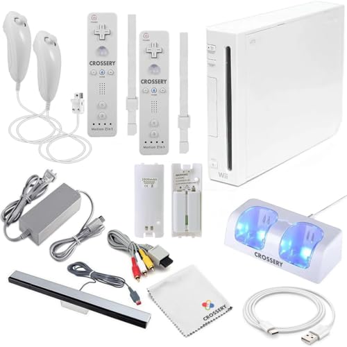 Nintendo Wii Console Bundle - White (Renewed) with 2 Remotes, 2 Nunchuks, Rechargeable Batteries & Charging Dock | Perfect for Family Game Nights & Retro Gaming Entertainment