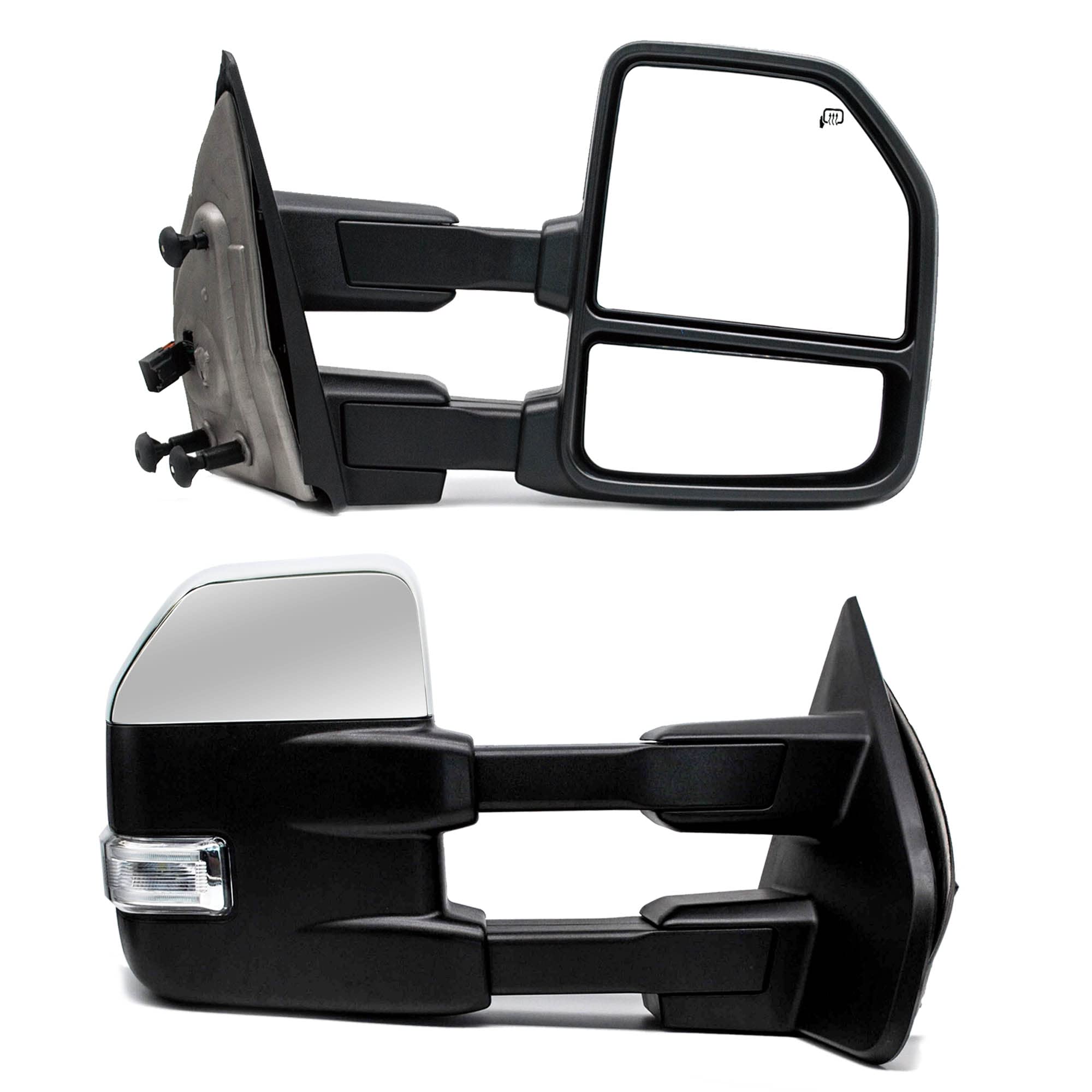 BOOLEE Power Heated Towing Mirrors with LED Turn Signal & Puddle Lights - Manual Folding Chrome Cap for 2004-2014 Ford F150 Pickup Truck (Driver & Passenger Side) - Perfect for Towing, Off-Roading & Night Driving