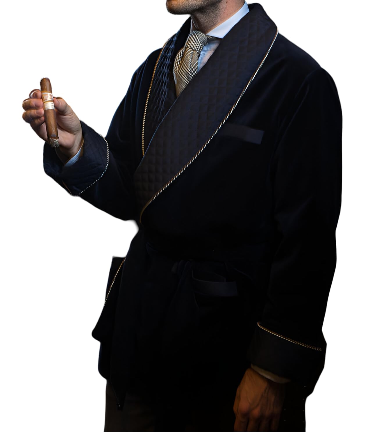 Premium Men's Quilted Velvet Smoking Jacket - Elegant Blue Dinner Party Blazer for Hosting & Formal Events
