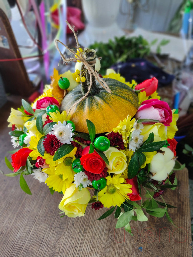 Luxury Pumpkin Floral Arrangement - Elegant Fall Home Decor for Thanksgiving, Halloween, and Autumn Centerpieces
