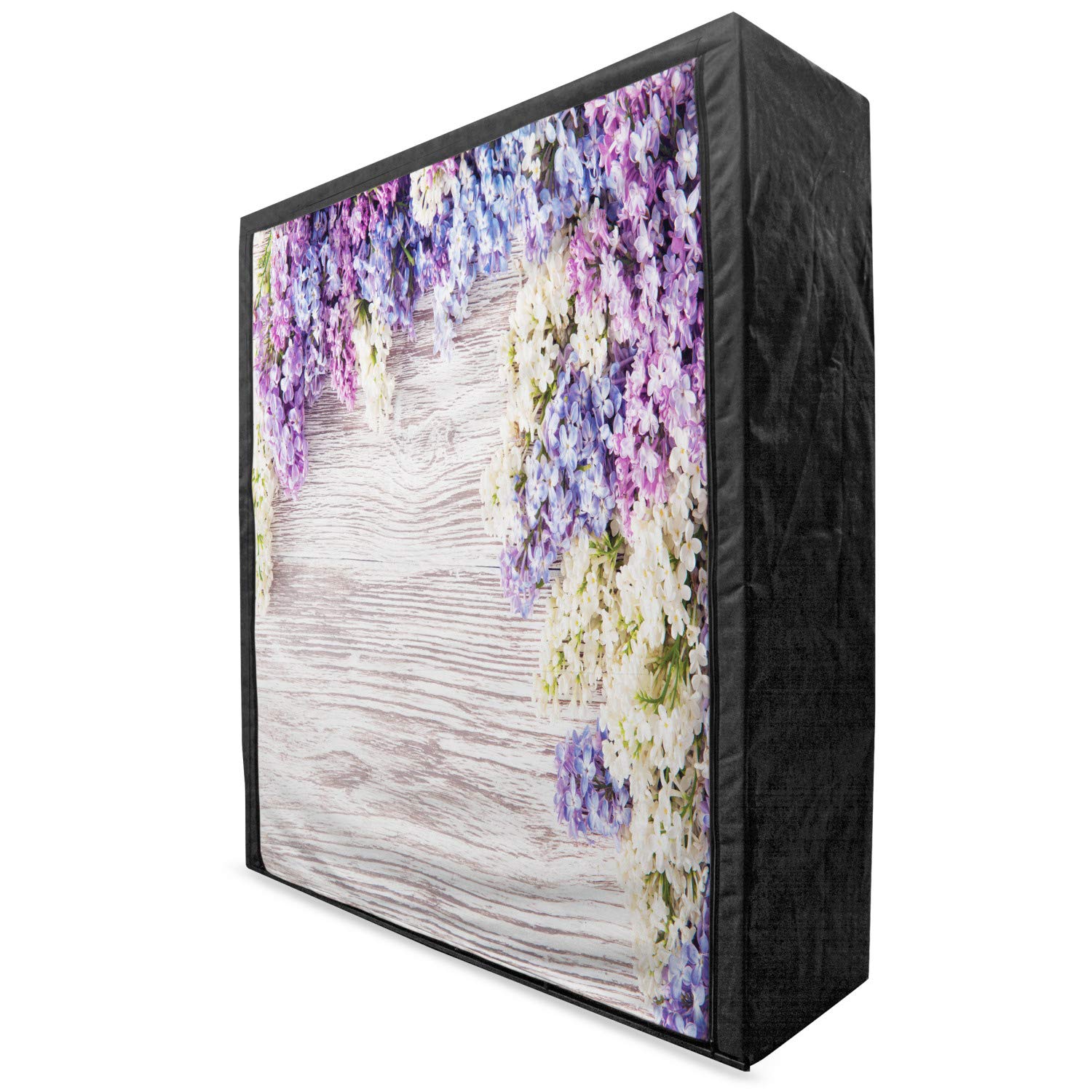 Ambesonne Rustic Portable Fabric Wardrobe - Lilac Floral Bouquet on Wood Table, Spring Nature Romance Theme Clothing Organizer with Shelves, 59