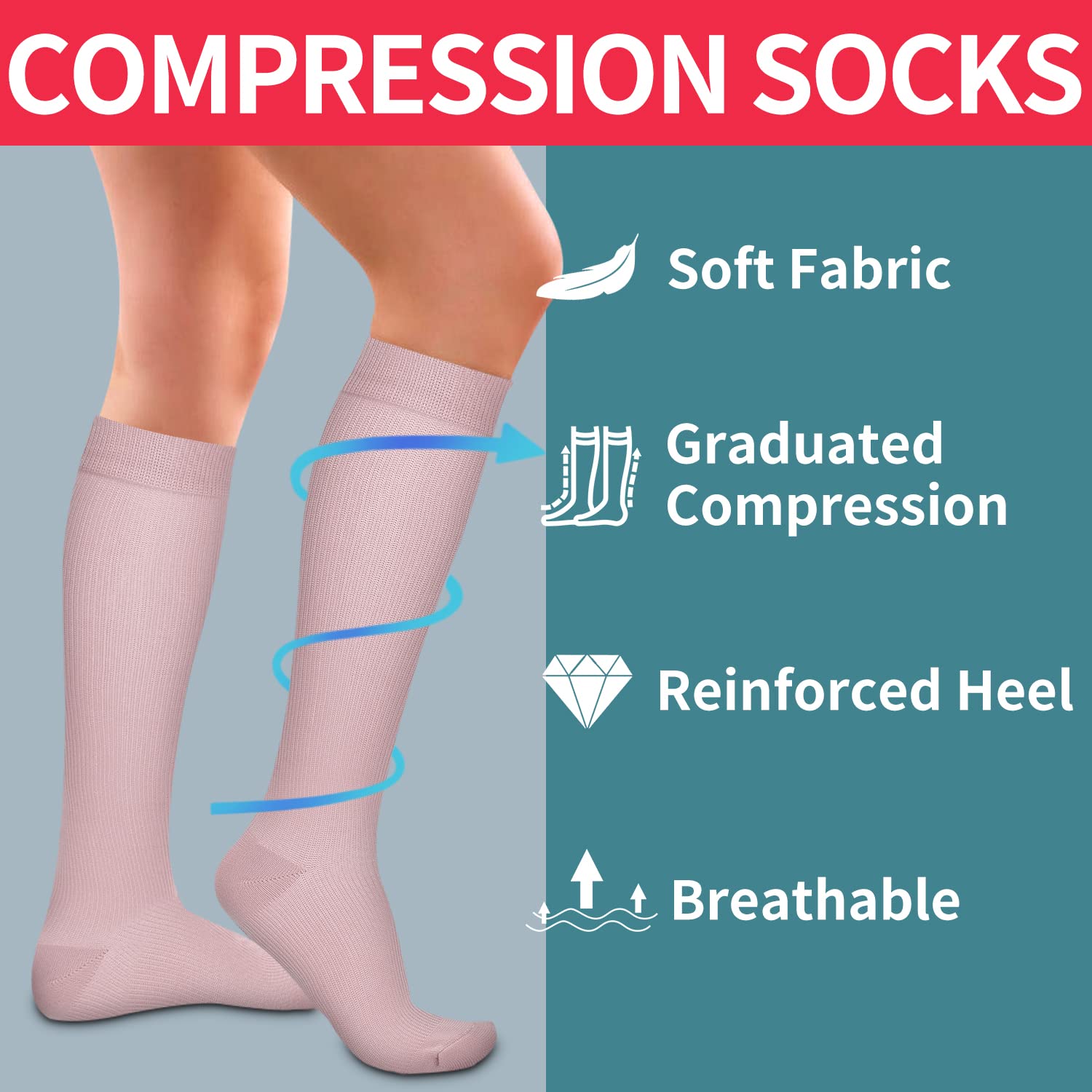 Laite Hebe 4 Pairs Compression Socks for Women & Men - Best Circulation Support for Nurses, Running, Athletic Performance - Perfect for Workouts, Travel & Long Shifts