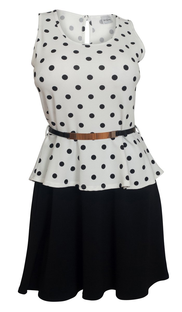 eVogues Plus Size Sleeveless Polka Dot Peplum Dress for Women - White Floral Summer Dress for Casual Wear, Party, Wedding Guest & Special Occasions
