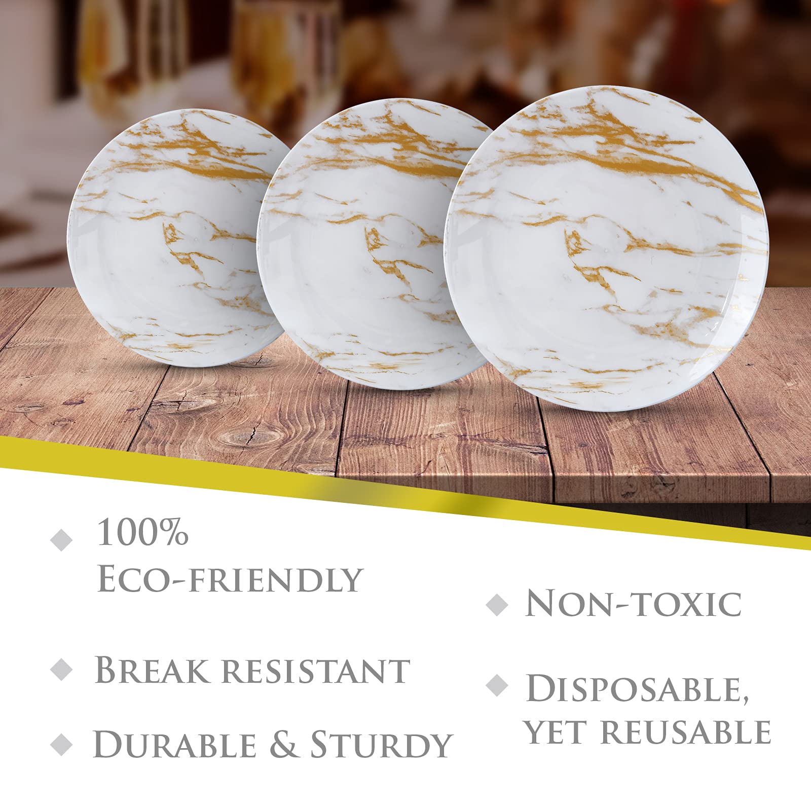 Elegant Gold Marble Design Disposable Salad Plates - Silver Spoons Carrara Marble Collection (9 Inch, 10 Pack) Perfect for Parties, Weddings & Elegant Dining Events