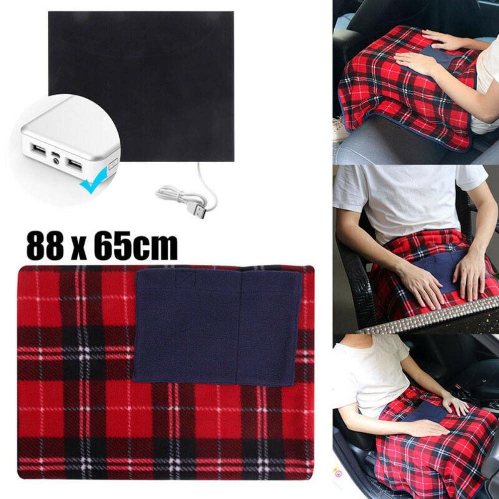 Electric Heated Shawl Blanket - USB-Powered Portable Heating Wrap for Home, Office & Car - Soft Flannel Mini Blue Blanket for Winter Warmth & Comfort