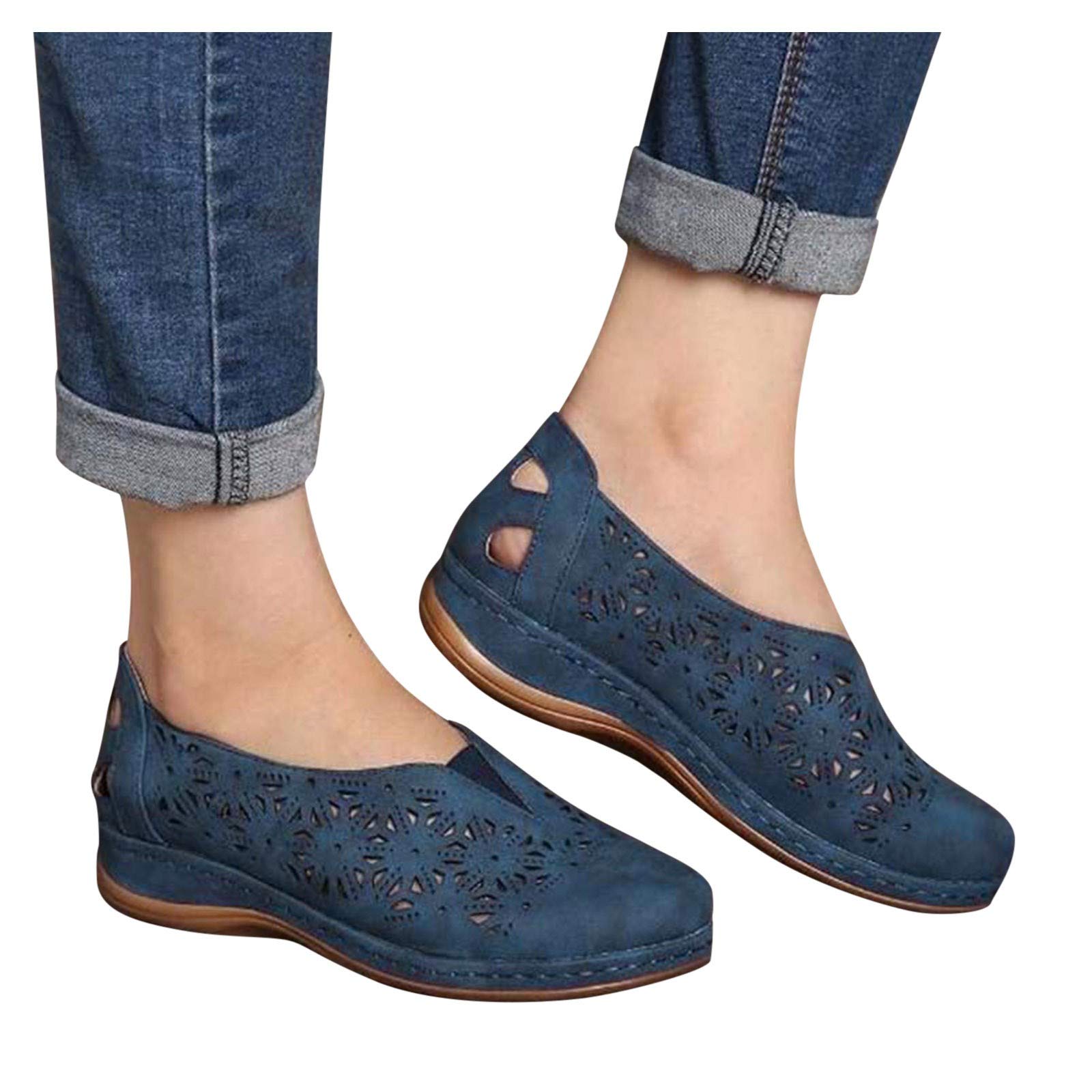 Women's Comfortable Slip-On Flats with Arch Support - Breathable Hollow Out Casual Shoes for Plantar Fasciitis, Walking & Work - Dressy Round Toe Flats for Women | Perfect for Office, Travel & Daily Wear