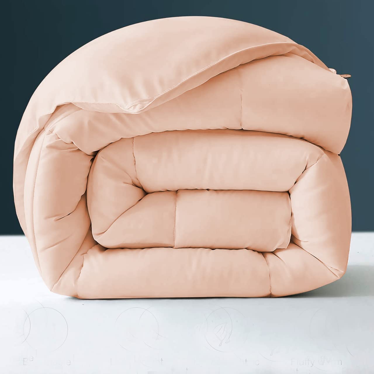 Premium Lightweight All-Season Down Comforter - Cal King Size (98x98 Inches) - Reversible Quilted Duvet Insert for Summer & Winter - Soft Peach Color - Perfect for Bedroom, Guest Room & Airbnb Decor