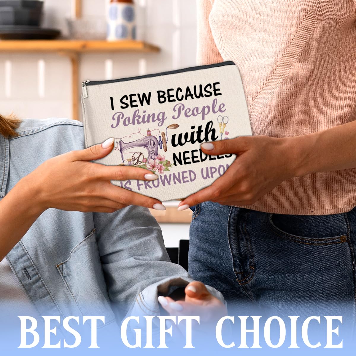 Premium Quilting & Sewing Gifts Makeup Bag for Women - Zippered Cosmetic Pouch for Travel, Purse & Toiletry - Perfect Birthday, Christmas Gift for Mom, Grandma & Sewing Lovers - Ideal for Quilters, Hostess Gifts & Everyday Use